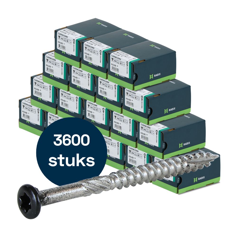 Radix - Potdeksel - Tuinhout schroeven - Zwarte kop - Torx 4,0x50mm - RVS (3600 stuks) VOLLE DOOS!