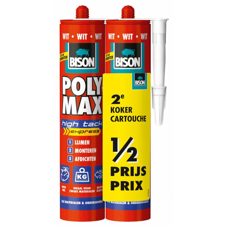 Bison - Poly Max High Tack - Wit - Duo-Pack - 425g (2 stuks) Bison - Poly Max High Tack - Wit - Duo-Pack - 425g (2 stuks)