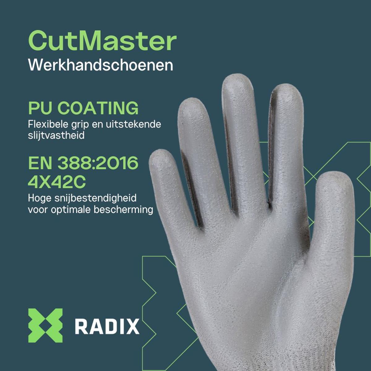 Radix CutMaster - Snijbestendige werkhandschoenen - PU Coating - Grey - M9 / L Radix CutMaster - Snijbestendige werkhandschoenen - PU Coating - Grey - M9 / L