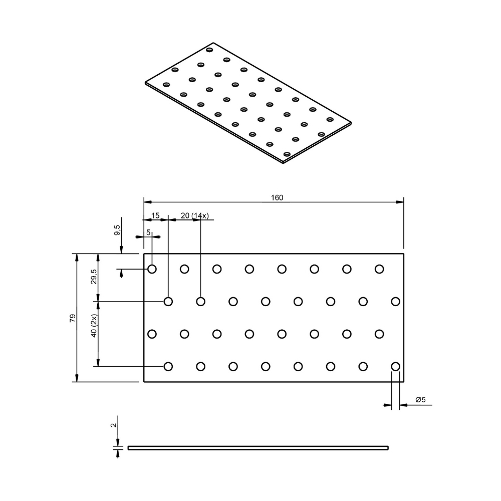 Koppelplaat - 80 x 160 x 2 mm - Verzinkt Koppelplaat - 80 x 160 x 2 mm - Verzinkt