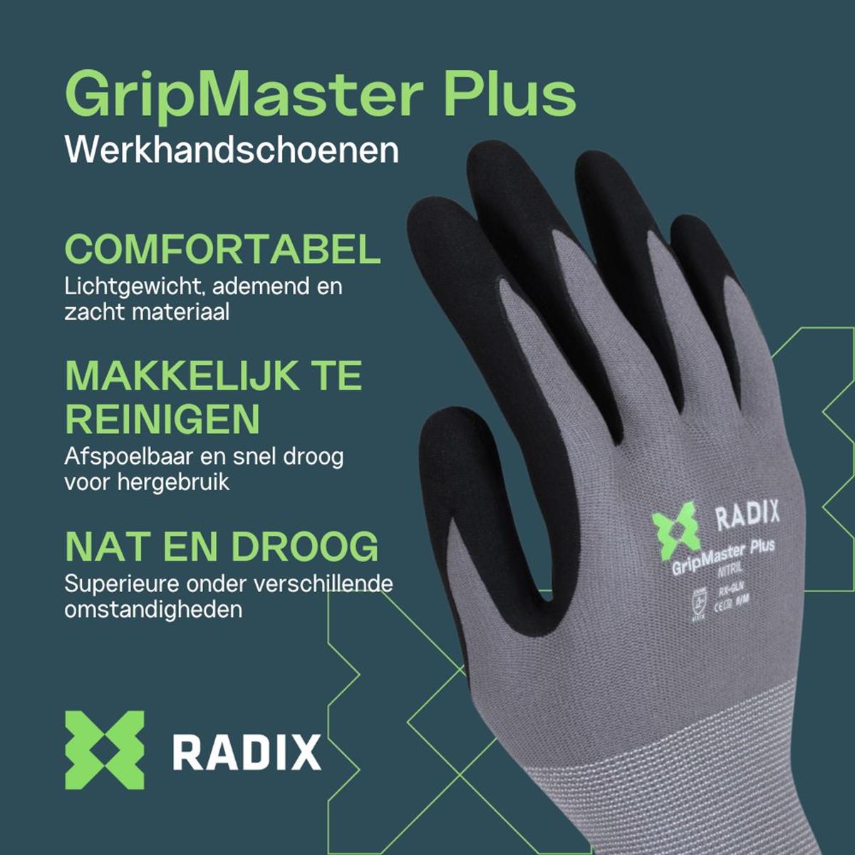 Radix GripMaster Plus - Werkhandschoenen - Nitril Micro Foam - Black/Grey - M8 / M Radix GripMaster Plus - Werkhandschoenen - Nitril Micro Foam - Black/Grey - M8 / M