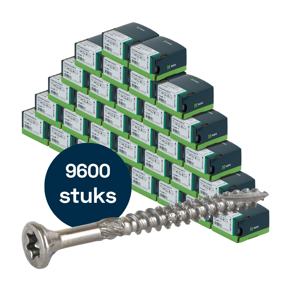 Radix Torx 20 Spaanplaatschroef - Platkop + Snijpunt - 3,5 x 40mm/24 - RVS - Deeldraad (6400 stuks) VOLLE DOOS!