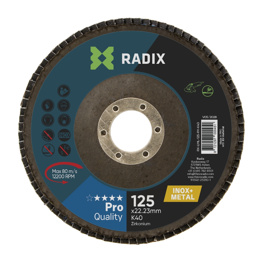 Radix - Lamellenschijf - Polijstschijf Inox & Metaal - 125 x 22,23 mm - K40