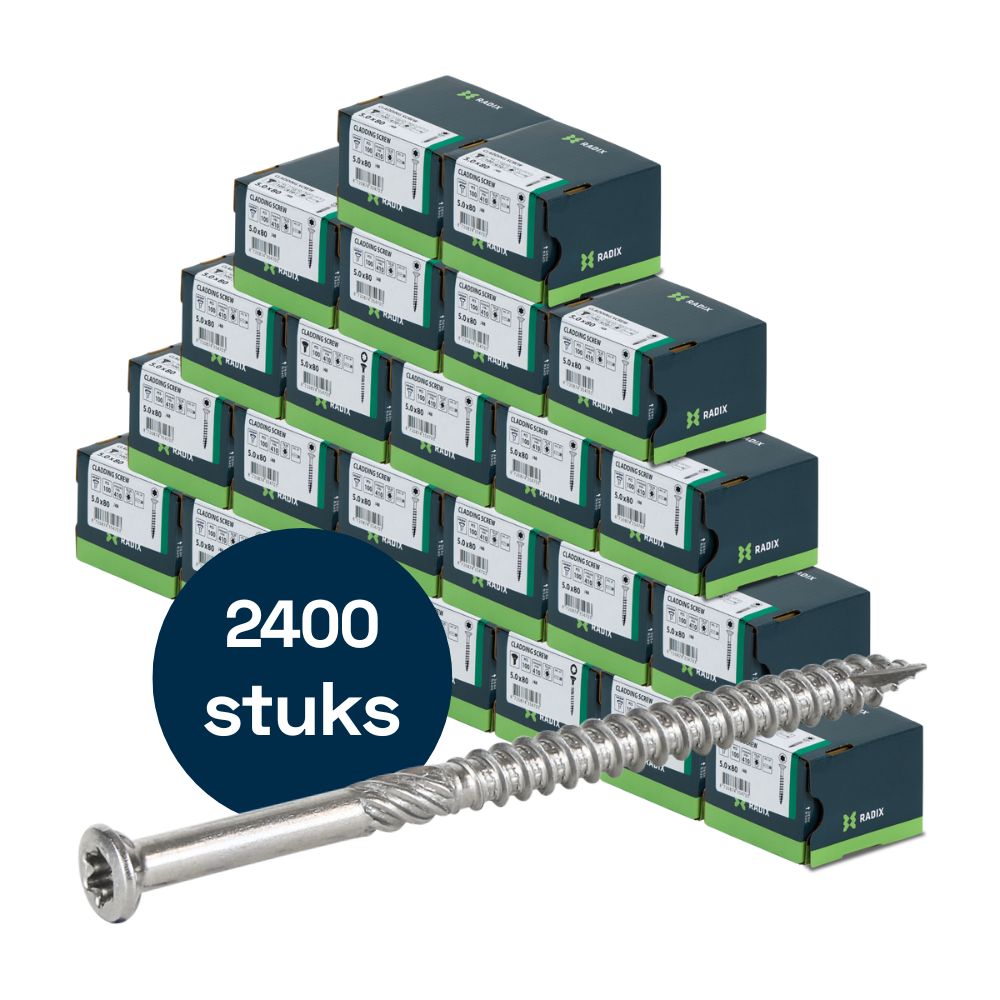 Radix - Vlonder - Tuinhout schroeven - Torx 5,0x80mm - T25 - RVS (2400 stuks) VOLLE DOOS!