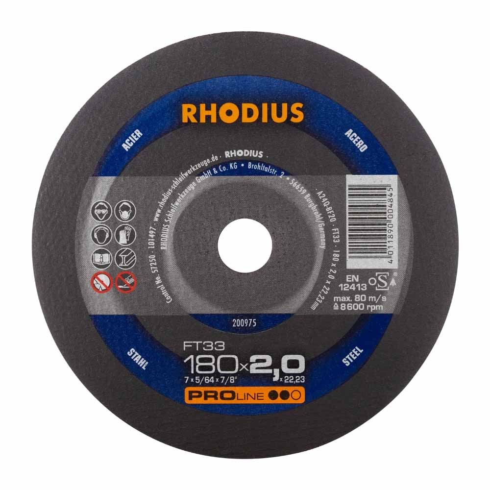 Rhodius - Doorslijpschijf voor metaal - Pro - 180 x 2,0 x 22,23 mm - FT33