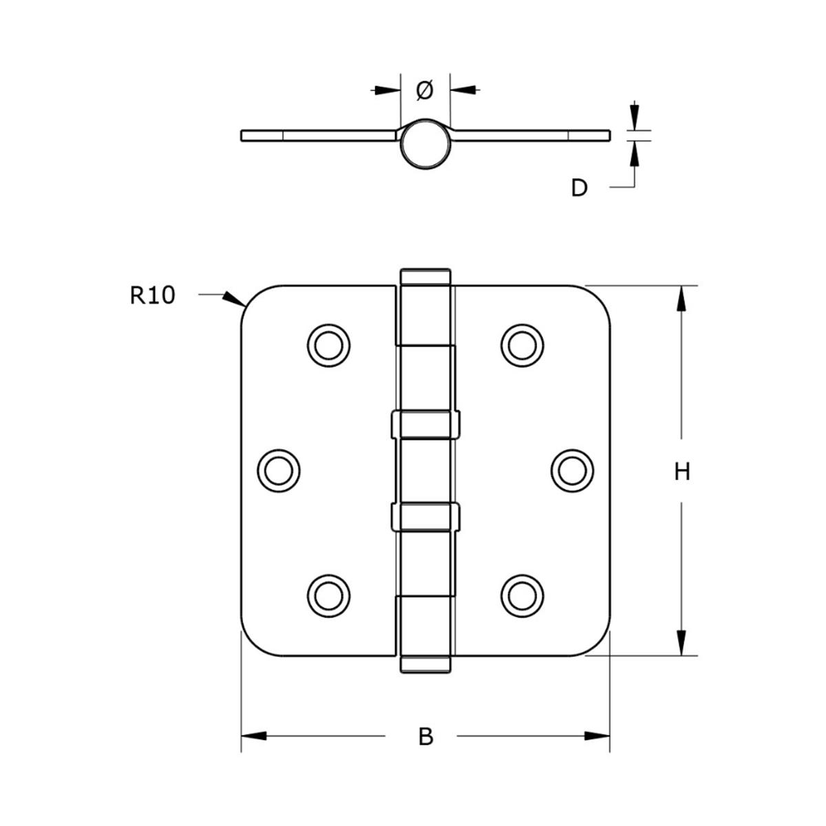 Kogellagerscharnier - Ronde hoeken - 76x76mm - Verzinkte pen - Staal - Verzinkt Kogellagerscharnier - Ronde hoeken - 76x76mm - Verzinkte pen - Staal - Verzinkt