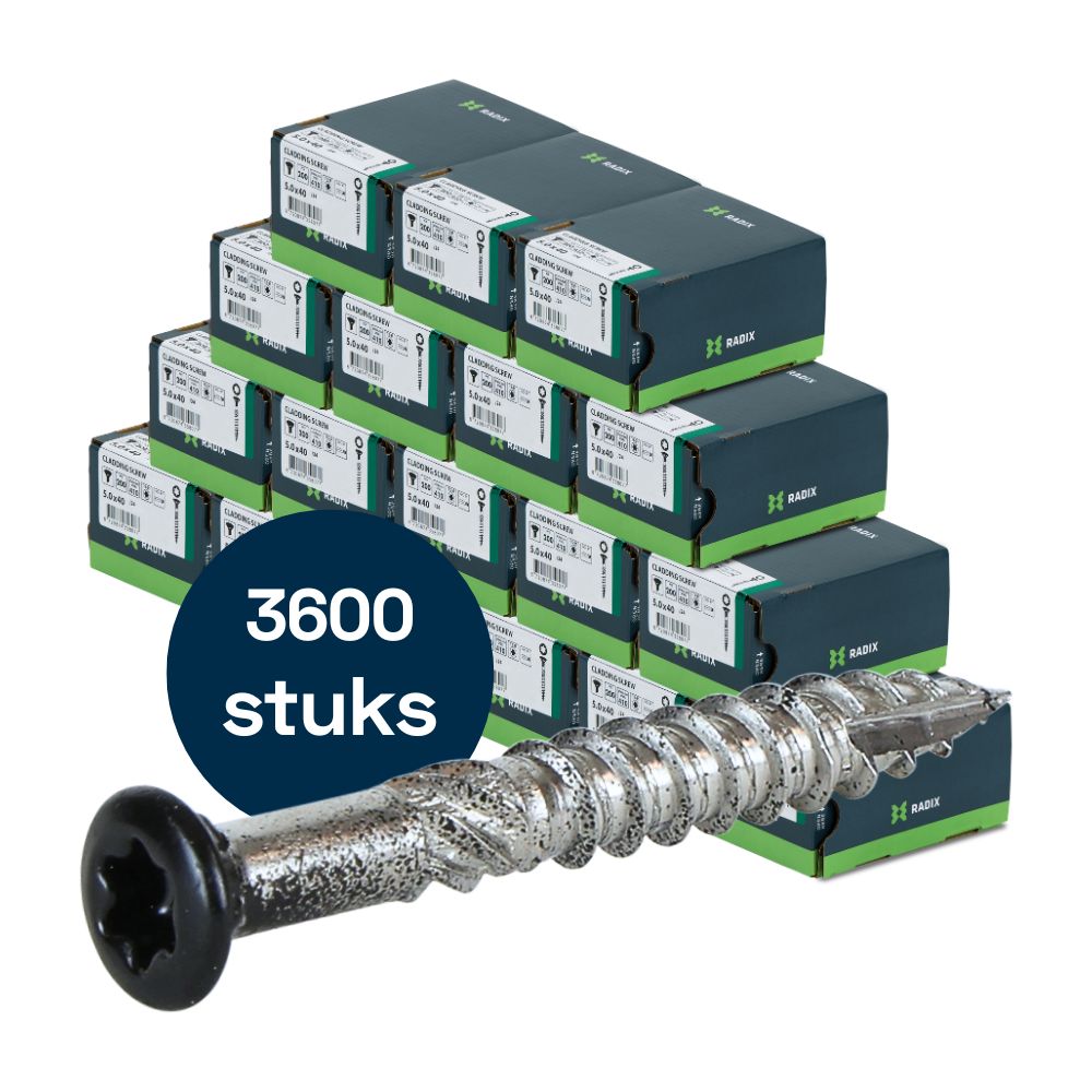 Radix - Potdeksel - Tuinhout schroeven - Zwarte kop - Torx 5,0x40mm - RVS (3600 stuks) VOLLE DOOS!