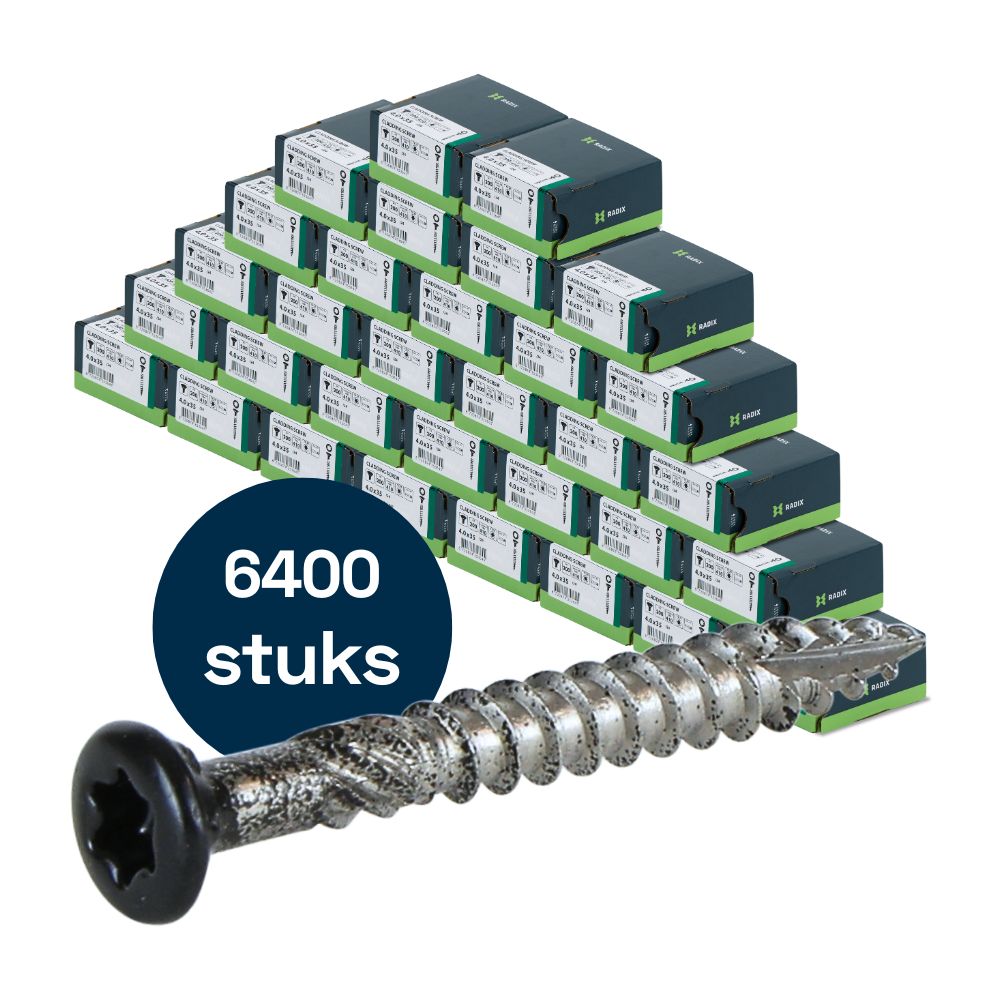 Radix - Potdeksel - Tuinhout schroeven - Zwarte kop - Torx 4,0x35mm - RVS (6400 stuks) VOLLE DOOS! Radix - Potdeksel - Tuinhout schroeven - Zwarte kop - Torx 4,0x35mm - RVS (6400 stuks) VOLLE DOOS!