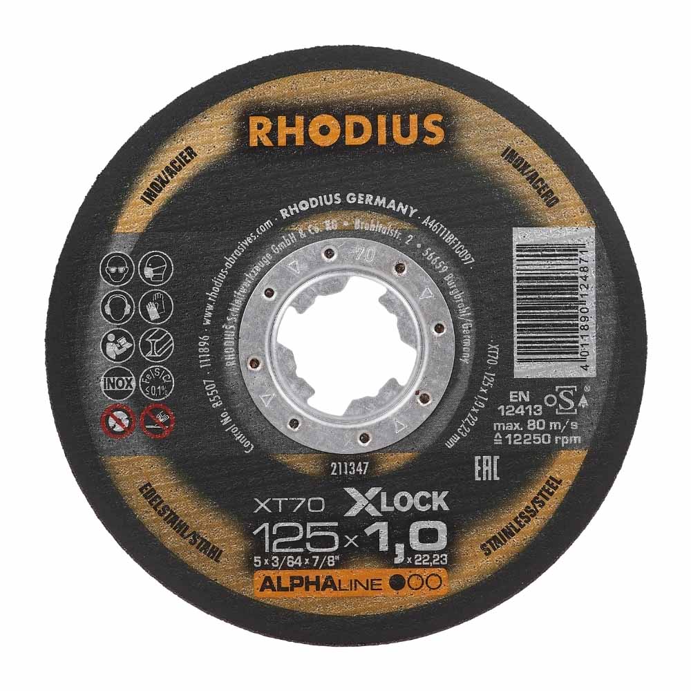 Rhodius - Doorslijpschijf voor inox - Core - 125 x 1,0 x 22,23 mm - X-Lock XT70 Rhodius - Doorslijpschijf voor inox - Core - 125 x 1,0 x 22,23 mm - X-Lock XT70