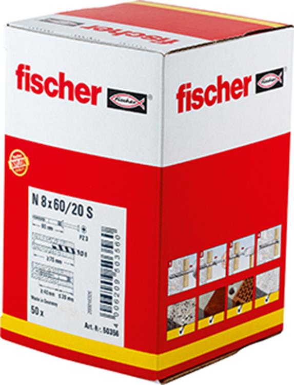 Fischer - N-S - Nagelpluggen/Slagpluggen - 8 x 60mm (50 stuks) Fischer - N-S - Nagelpluggen/Slagpluggen - 8 x 60mm (50 stuks)