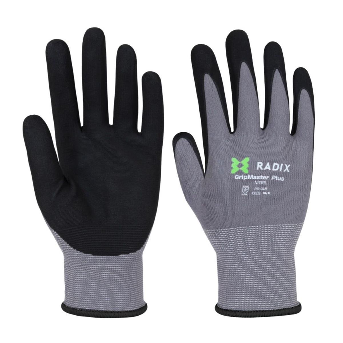 Radix GripMaster Plus - Werkhandschoenen - Nitril Micro Foam - Black/Grey - M10 / XL