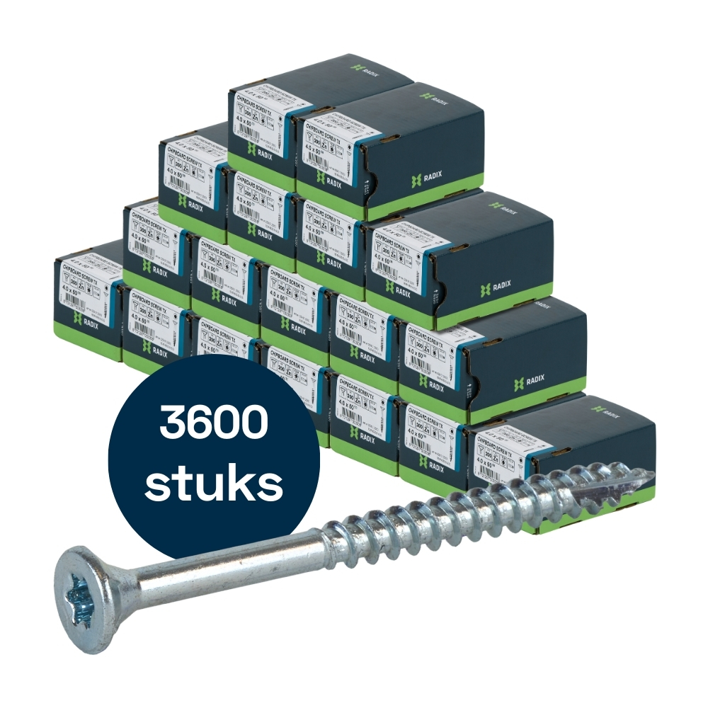 Radix Torx 20 Spaanplaatschroef - Platkop + Snijpunt - 4,0 x 50mm/30 - Verzinkt - Deeldraad (3600 stuks) VOLLE DOOS!