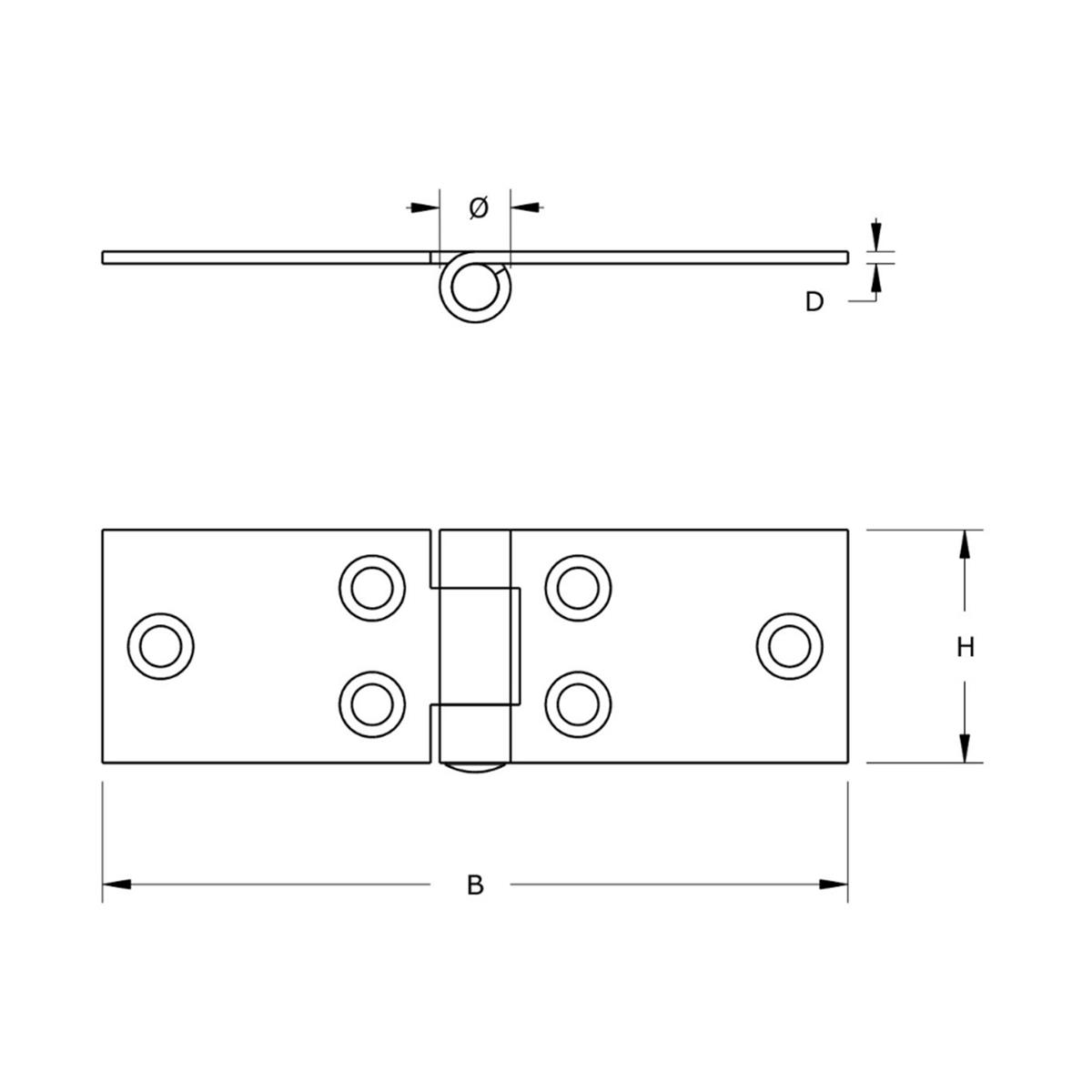 Klepscharnier - 28x80mm - Vaste messing pen - Staal - Verzinkt Klepscharnier - 28x80mm - Vaste messing pen - Staal - Verzinkt