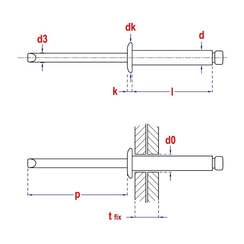 Popnagels - Aluminium/Staal - 3,2 x 8mm (500 stuks)