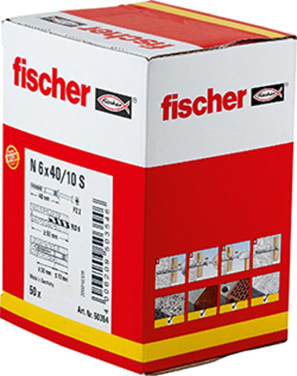 Fischer - N-S - Nagelpluggen/Slagpluggen - 6 x 40mm (50 stuks) Fischer - N-S - Nagelpluggen/Slagpluggen - 6 x 40mm (50 stuks)