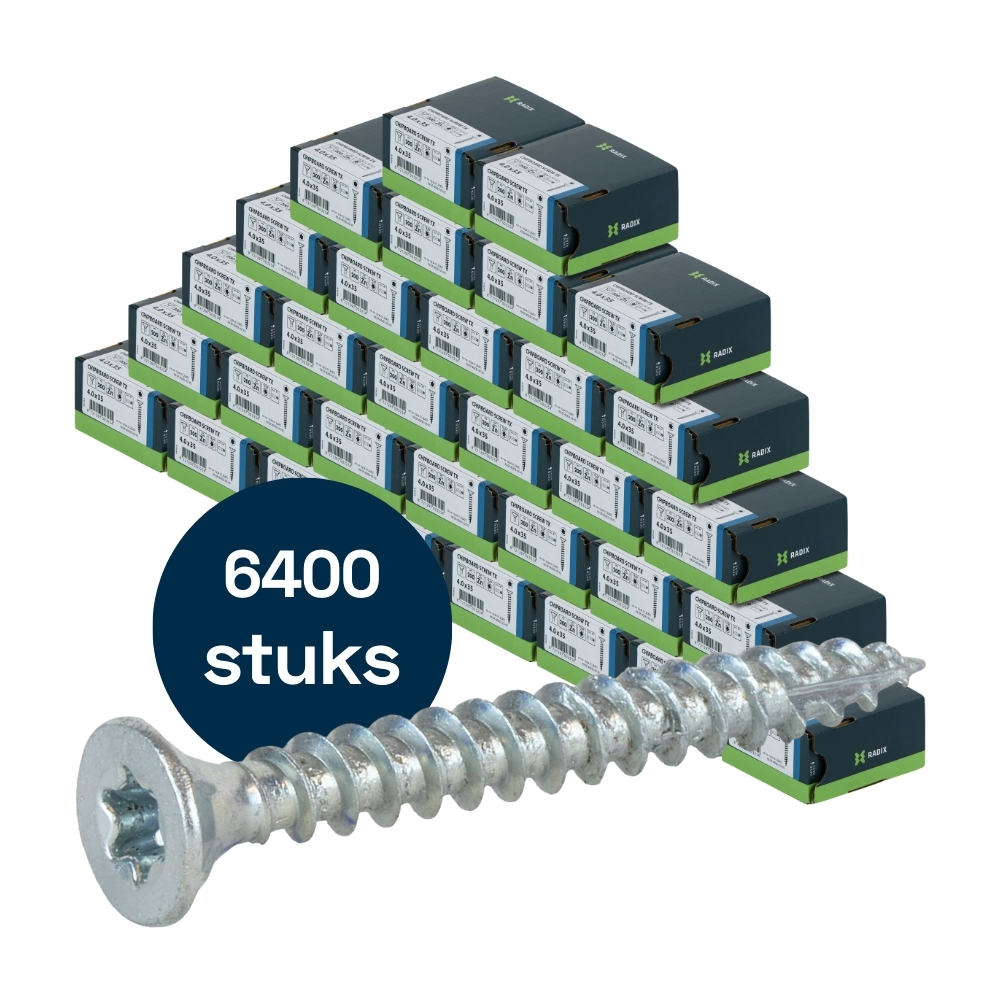 Radix Torx 20 Spaanplaatschroef - Platkop + Snijpunt - 4,0 x 35mm - Verzinkt - Voldraad (6400 stuks) VOLLE DOOS!