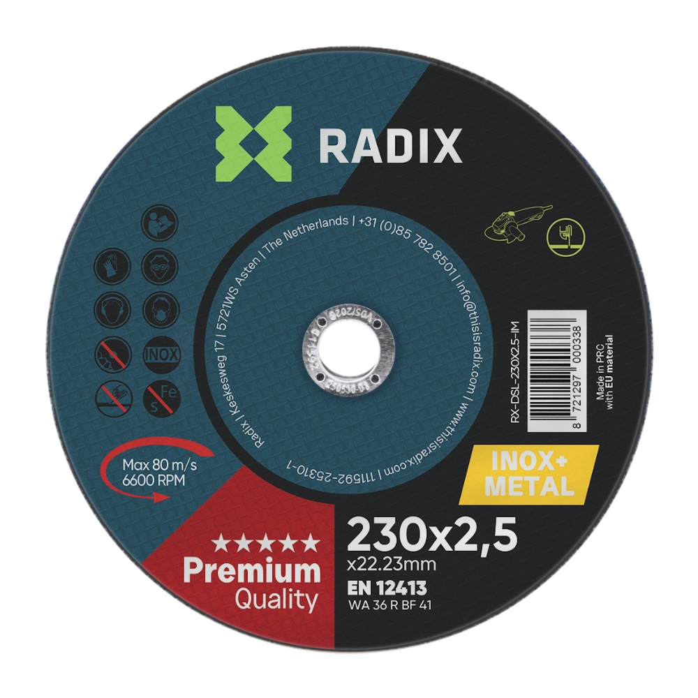 Radix - Doorslijpschijf - Inox & Metaal - 230 x 2,5 x 22,23 mm - Premium Radix - Doorslijpschijf - Inox & Metaal - 230 x 2,5 x 22,23 mm - Premium
