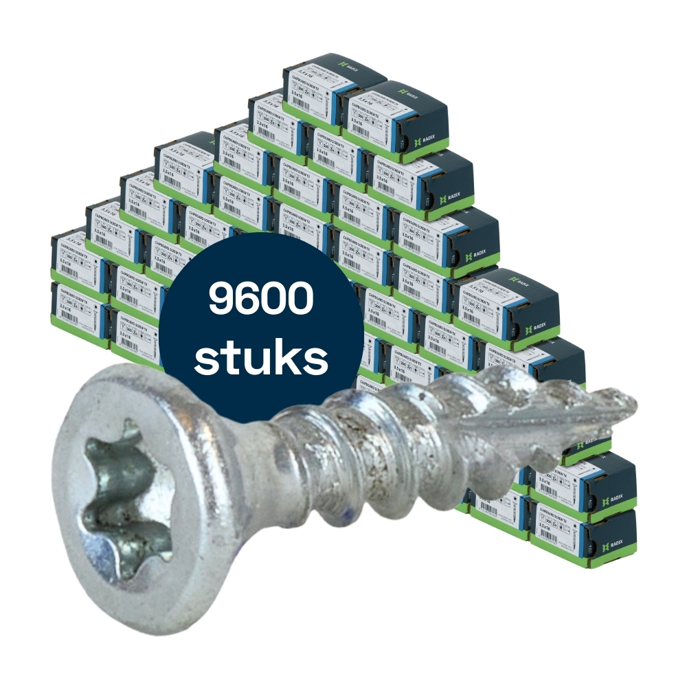 Radix Torx 20 Spaanplaatschroef - Platkop + Snijpunt - 3,5 x 16mm - Verzinkt - Voldraad (9600 stuks) VOLLE DOOS!