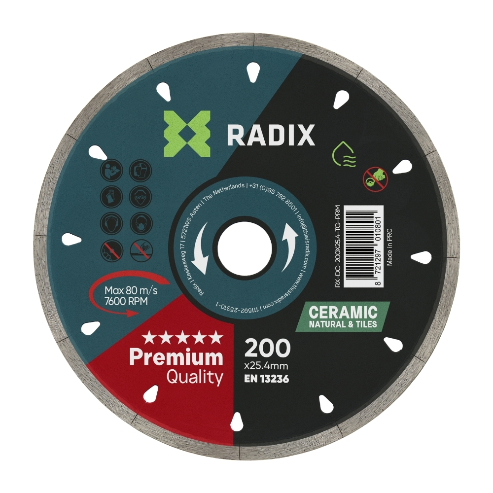 Radix - Diamantschijf voor tegels - 200 x 25,4 mm - Nat gebruik - Premium