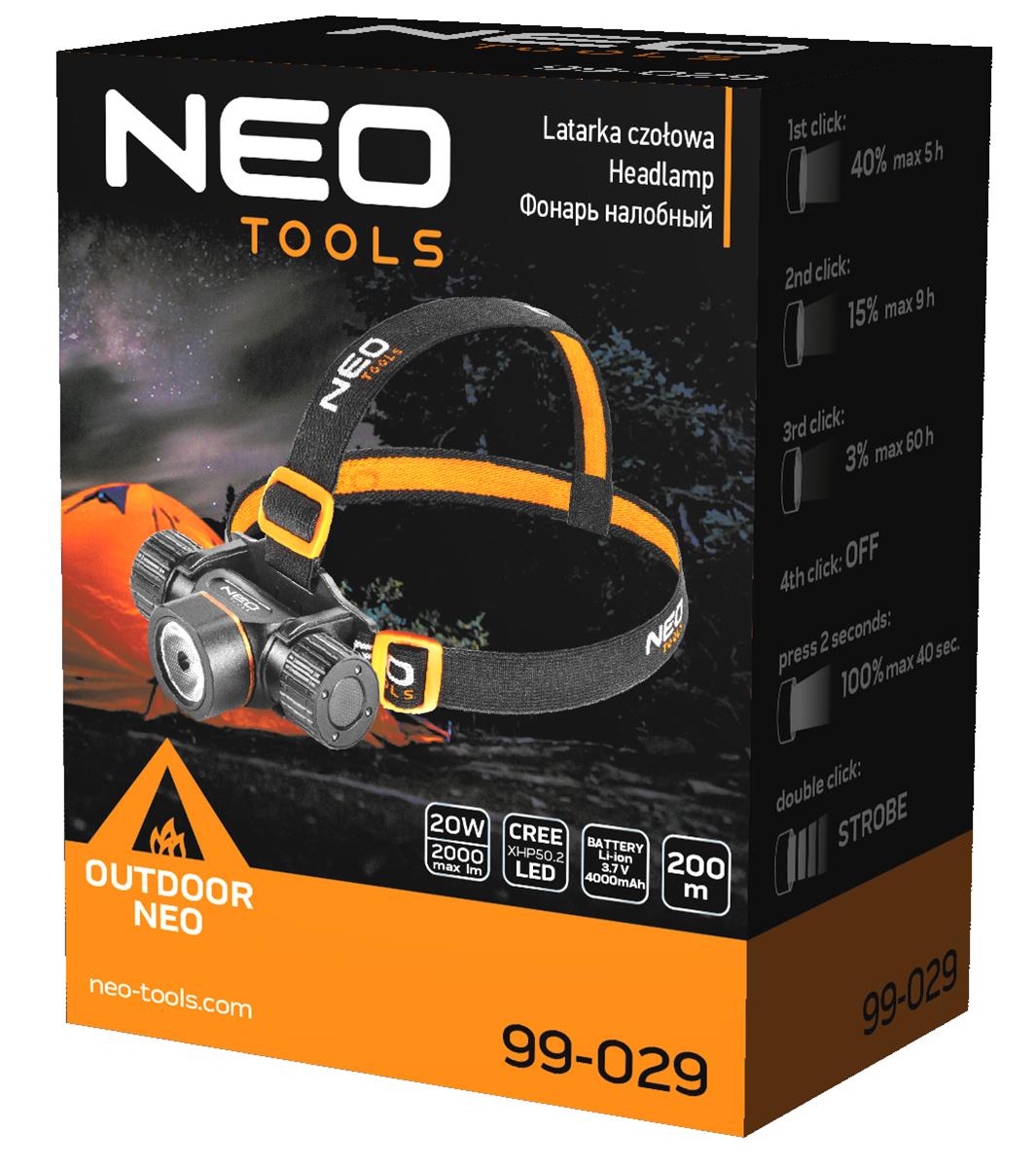 NEO - Hoofd/Zaklamp - CREE XPH50,2 LED op Accu