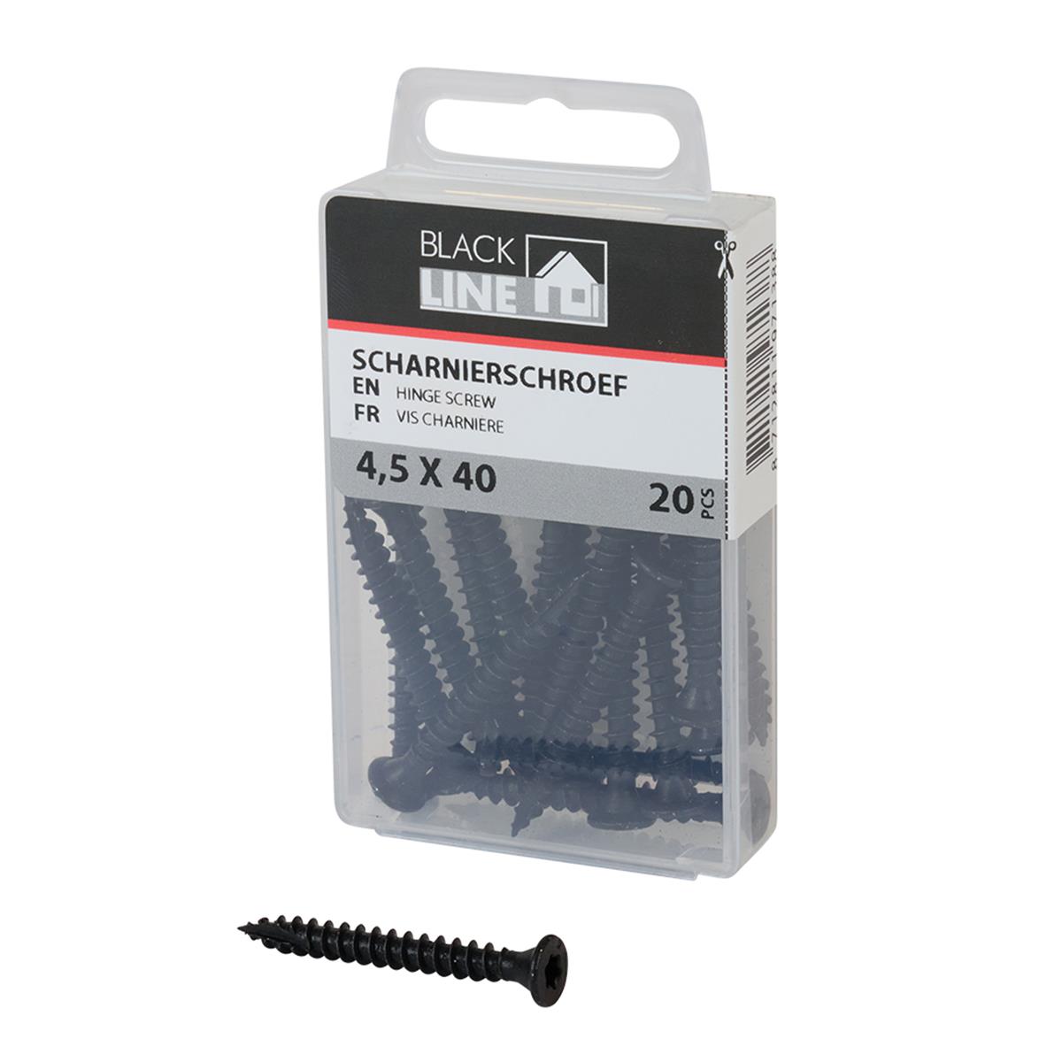 Blackline Platkop scharnierschroef + snijpunt - HCP-coating - Torx - 4,5 x 40mm (20 stuks) Blackline Platkop scharnierschroef + snijpunt - HCP-coating - Torx - 4,5 x 40mm (20 stuks)