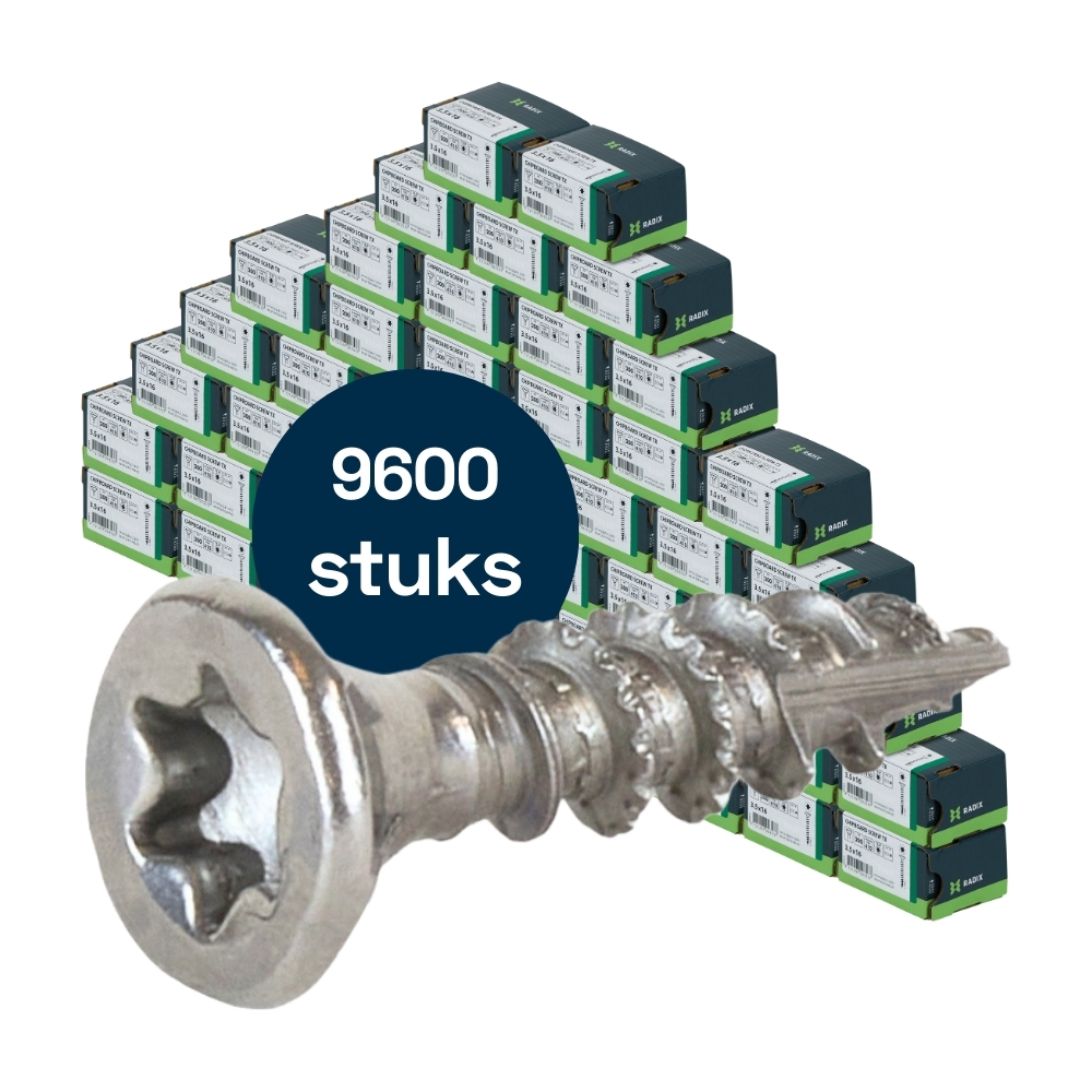 Radix Torx 20 Spaanplaatschroef - Platkop + Snijpunt - 3,5 x 16mm - RVS - Voldraad (9600 stuks) VOLLE DOOS!