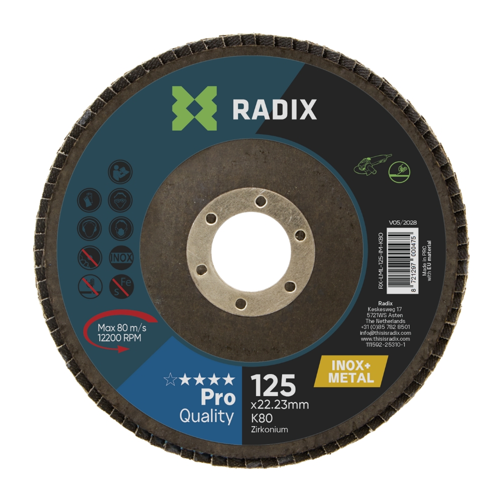 Radix - Lamellenschijf - Polijstschijf Inox & Metaal - 125 x 22,23 mm - K80