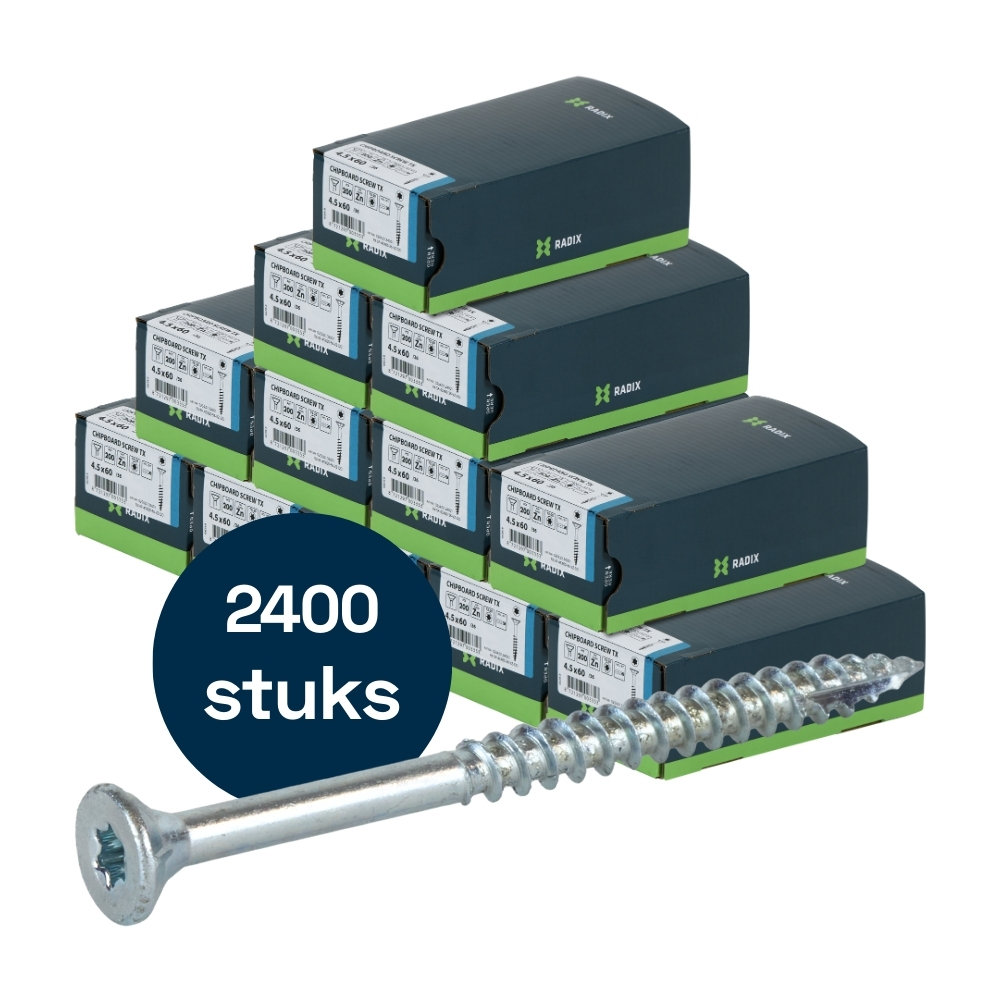 Radix Torx 20 Spaanplaatschroef - Platkop + Snijpunt - 4,5 x 60mm/36 - Verzinkt - Deeldraad (2400 stuks) VOLLE DOOS!