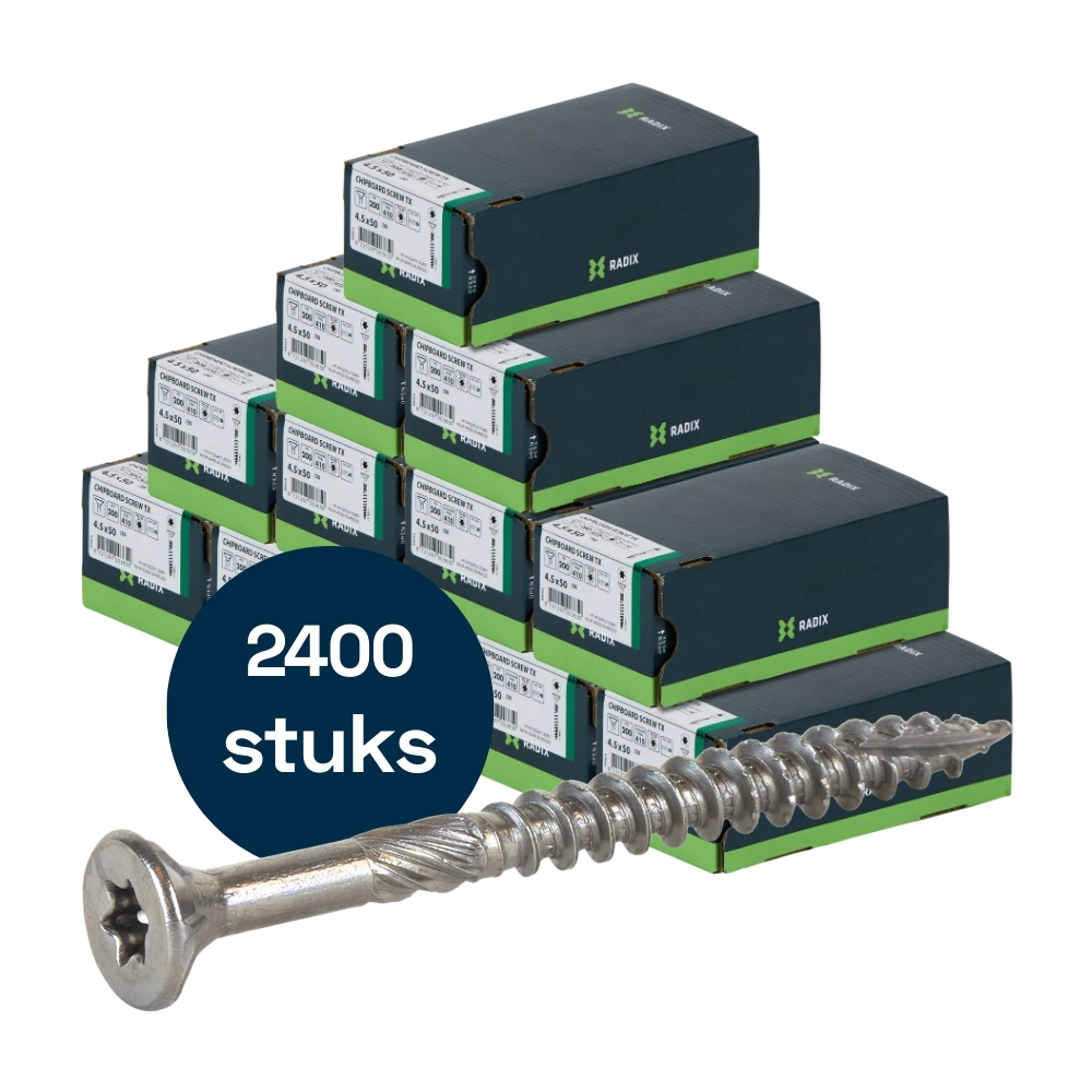 Radix Torx 20 Spaanplaatschroef - Platkop + Snijpunt - 4,5 x 50mm/30 - RVS - Deeldraad (2400 stuks) VOLLE DOOS! Radix Torx 20 Spaanplaatschroef - Platkop + Snijpunt - 4,5 x 50mm/30 - RVS - Deeldraad (2400 stuks) VOLLE DOOS!