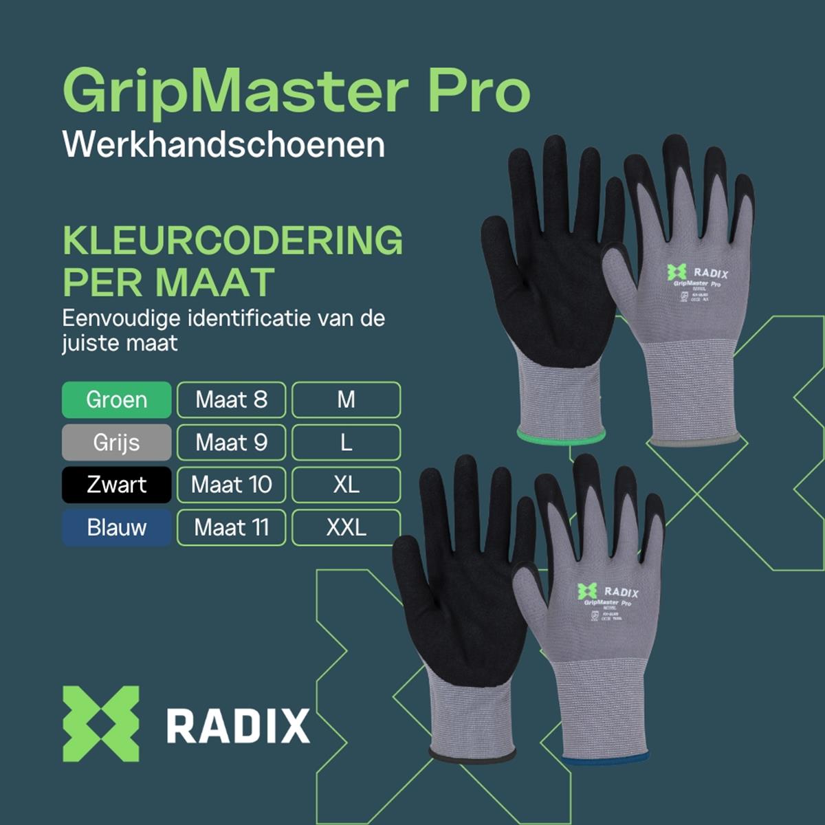 Radix GripMaster Pro - Werkhandschoenen - Nitril Micro Foam Sandy - Black/Grey - M9 / L