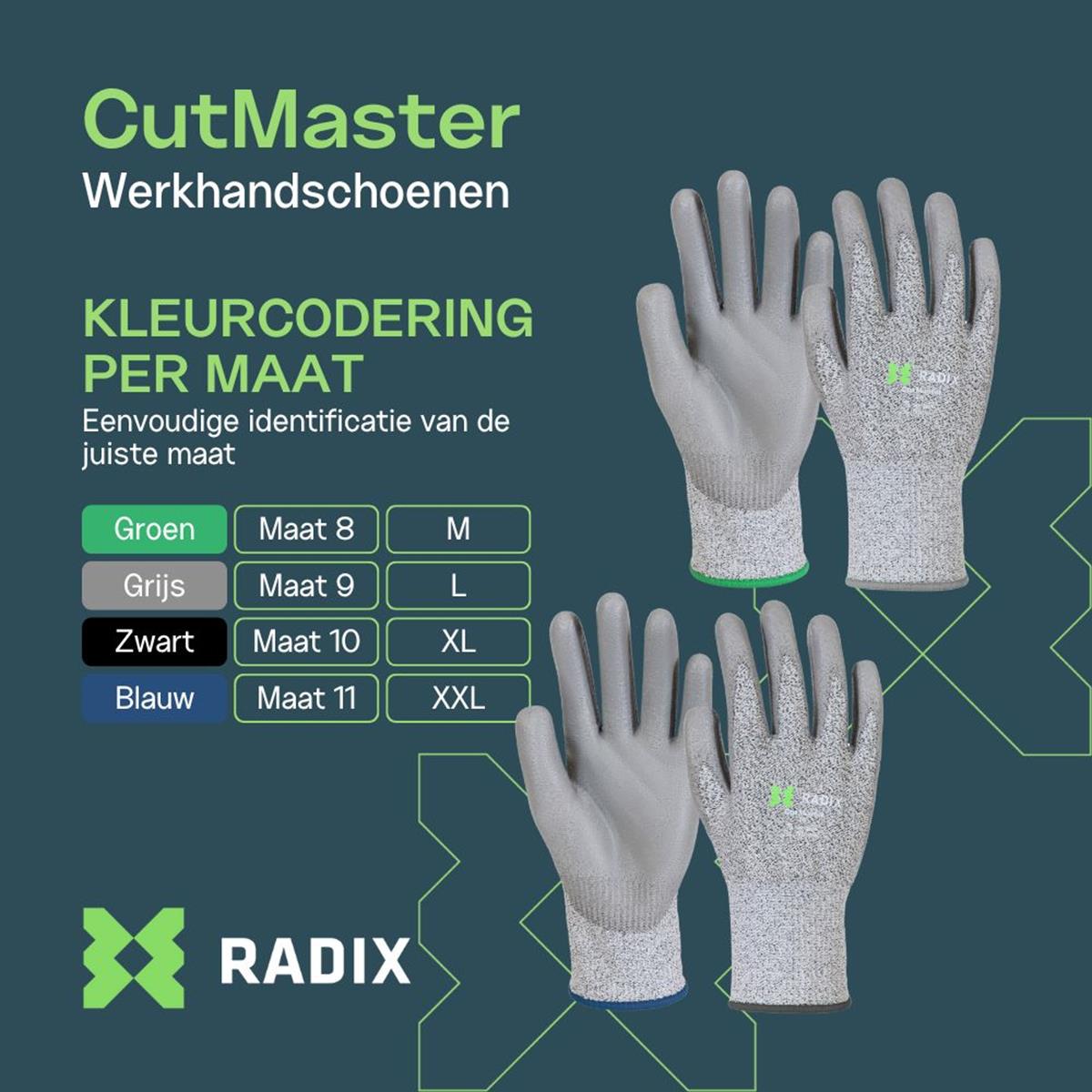 Radix CutMaster - Snijbestendige werkhandschoenen - PU Coating - Grey - M9 / L Radix CutMaster - Snijbestendige werkhandschoenen - PU Coating - Grey - M9 / L