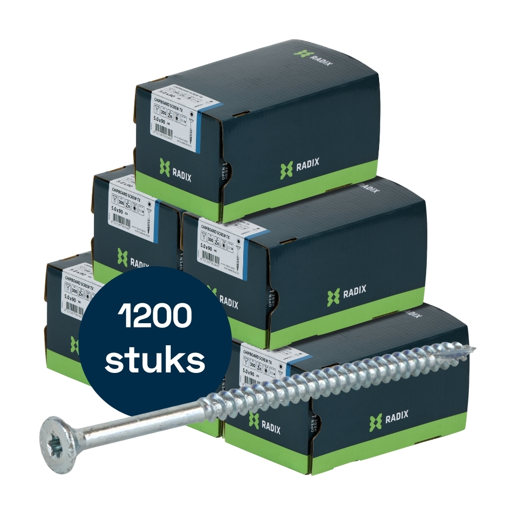 Radix Torx 20 Spaanplaatschroef - Platkop + Snijpunt - 5,0 x 90mm/60 - Verzinkt - Deeldraad (1200 stuks) VOLLE DOOS! Radix Torx 20 Spaanplaatschroef - Platkop + Snijpunt - 5,0 x 90mm/60 - Verzinkt - Deeldraad (1200 stuks) VOLLE DOOS!
