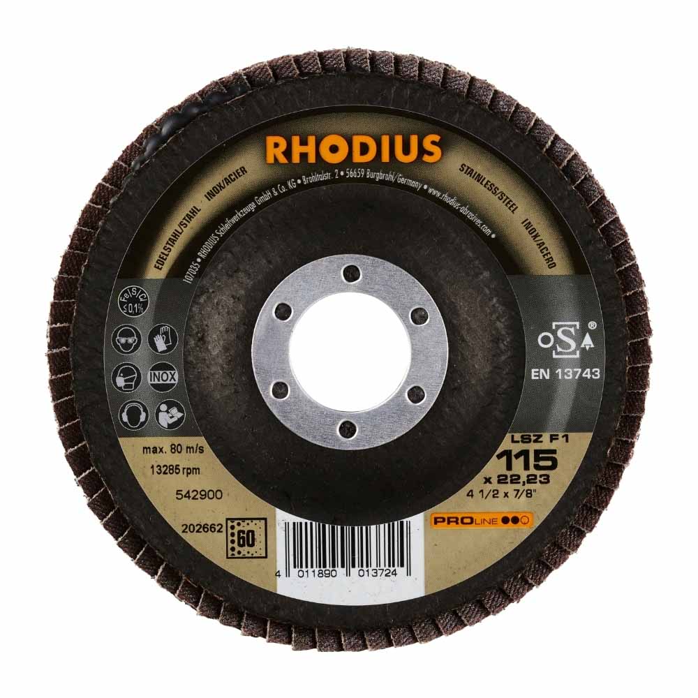 Rhodius - Polijstschijf voor inox en metaal - Pro - K60 - 115 x 22,23 mm - LSZ F1