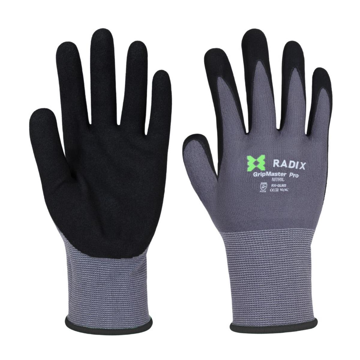 Radix GripMaster Pro - Werkhandschoenen - Nitril Micro Foam Sandy - Black/Grey - M10 / XL