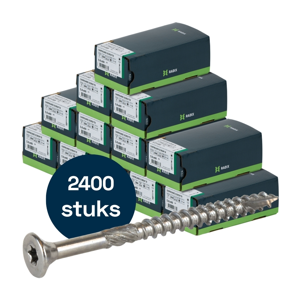 Radix Torx 20 Spaanplaatschroef - Platkop + Snijpunt - 5,0 x 60mm/35 - RVS - Deeldraad (2400 stuks) VOLLE DOOS!
