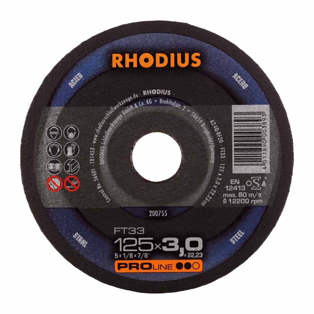 Rhodius - Doorslijpschijf voor metaal - Pro - 125 x 3,0 x 22,23 mm - FT33