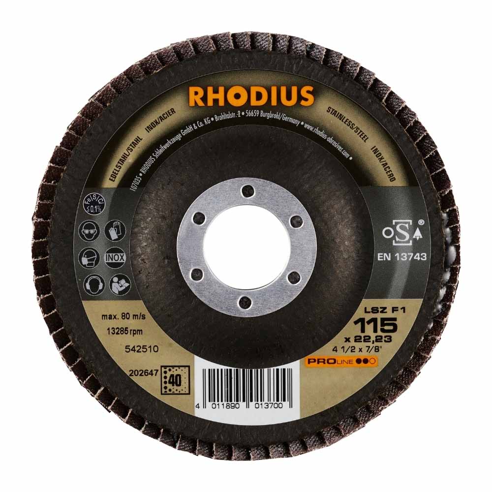 Rhodius - Polijstschijf voor inox en metaal - Pro - K40 - 115 x 22,23 mm - LSZ F1