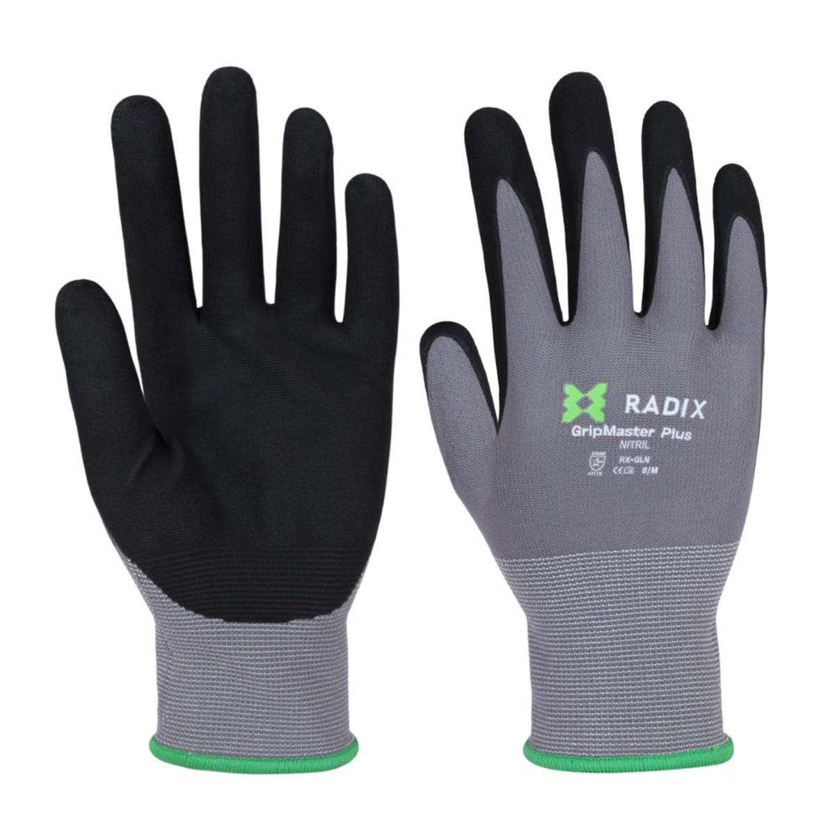 Radix GripMaster Plus - Werkhandschoenen - Nitril Micro Foam - Black/Grey - M8 / M