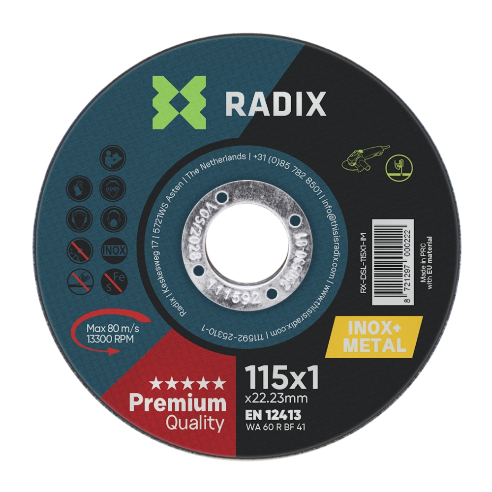 Radix - Doorslijpschijf - Inox & Metaal - 115 x 1 x 22,23 mm