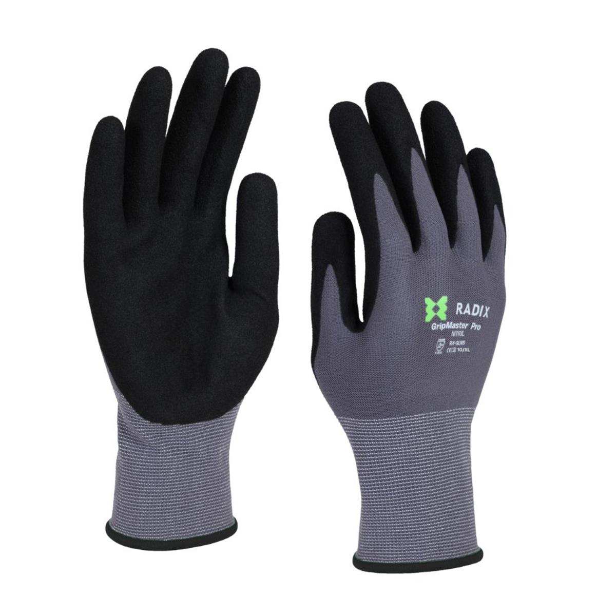 Radix GripMaster Pro - Werkhandschoenen - Nitril Micro Foam Sandy - Black/Grey - M10 / XL
