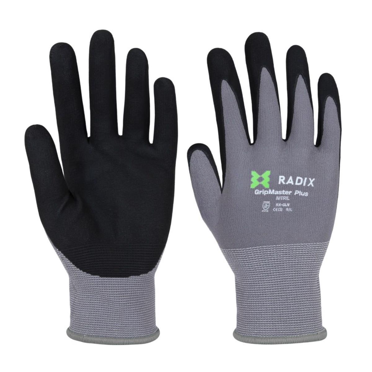 Radix GripMaster Plus - Werkhandschoenen - Nitril Micro Foam - Black/Grey - M9 / L
