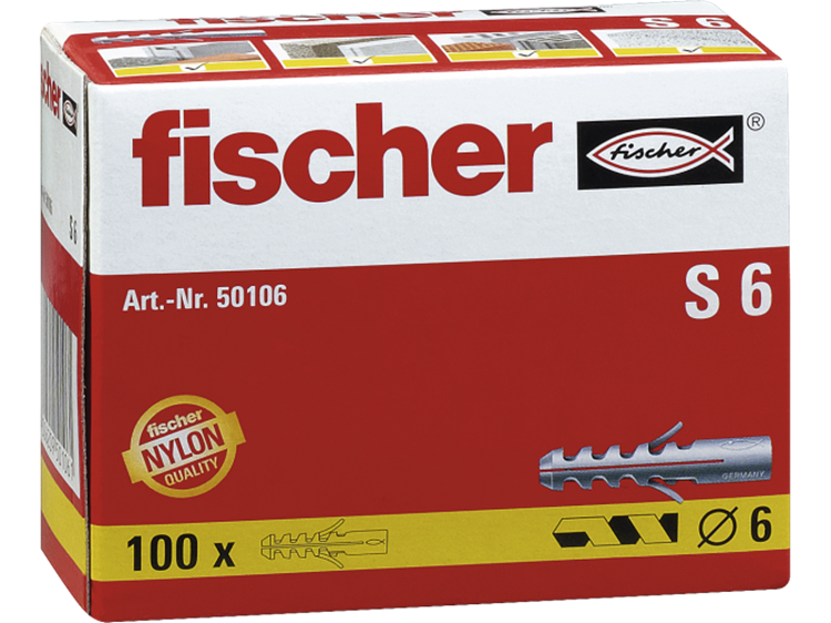 Fischer - S - Nylon plug - 6 x 30mm (100 stuks) Fischer - S - Nylon plug - 6 x 30mm (100 stuks)