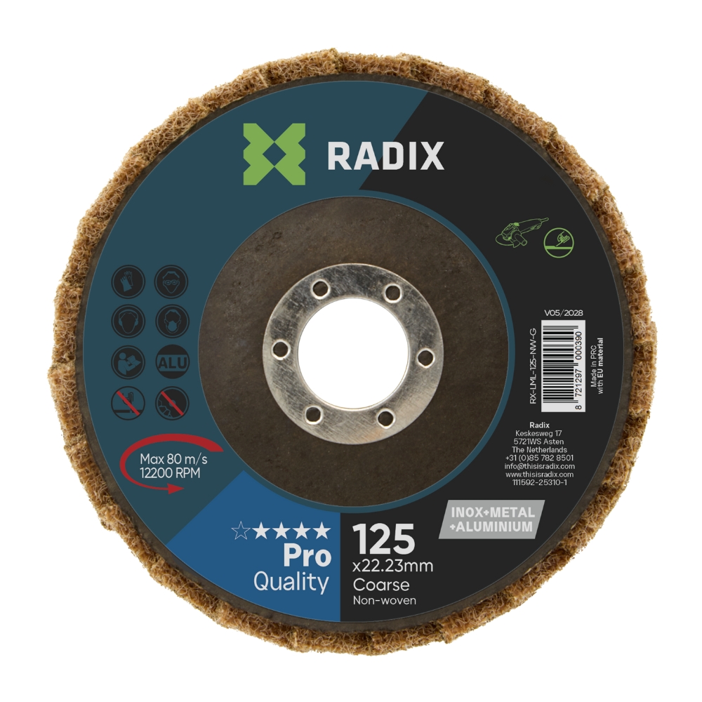 Radix - Lamellenschijf - Non-woven - Polijstschijf Inox, Staal & Aluminium - 125 x 22,23 mm - Grof
