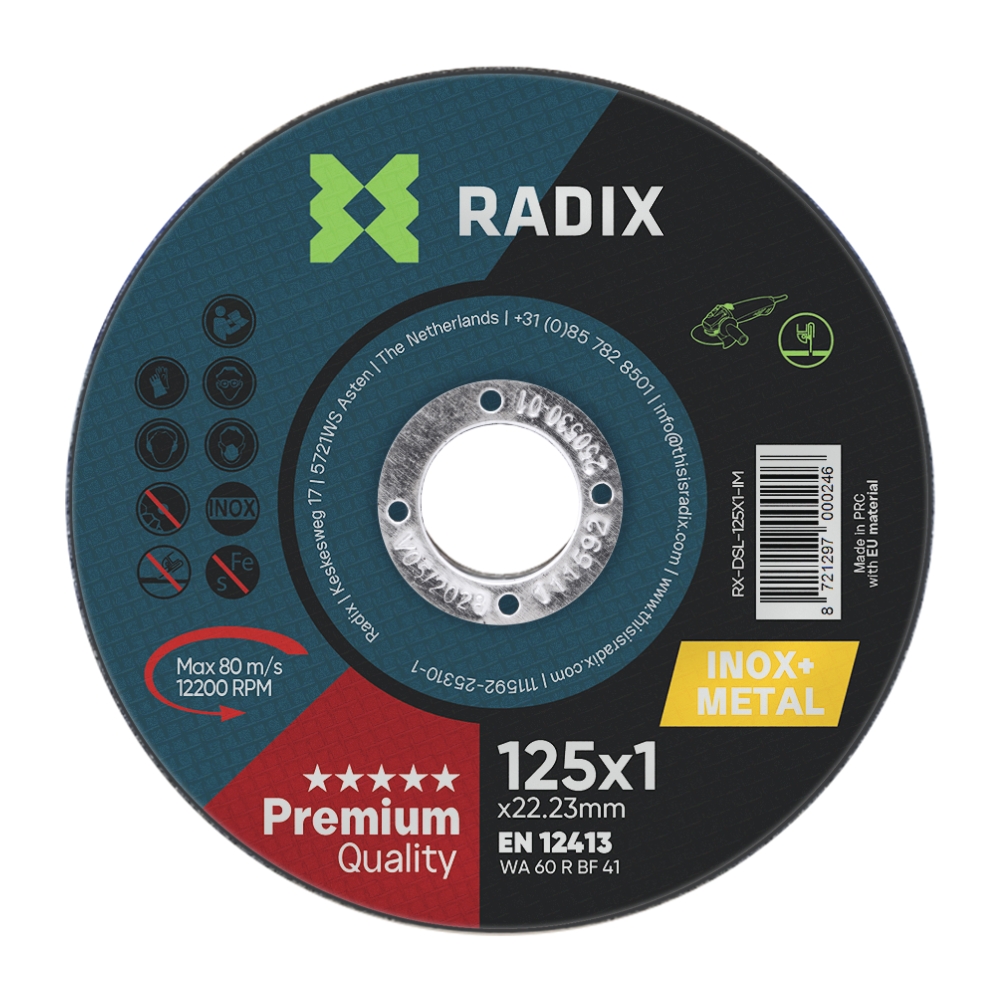 Radix - Doorslijpschijf - Inox & Metaal - 125 x 1 x 22,23 mm - Premium