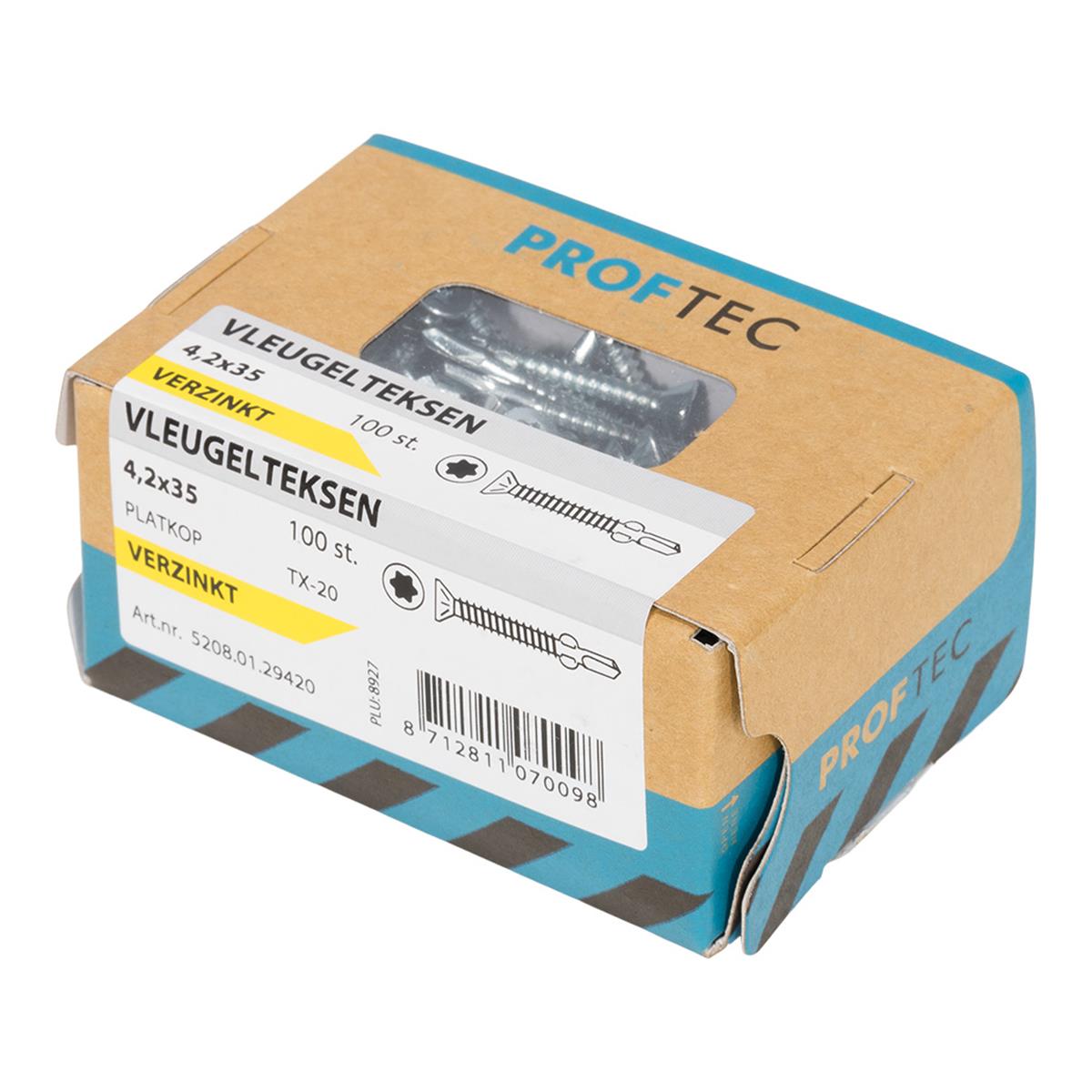 Proftec - Vleugelteks/Poortframe schroeven - Torx 20 - 4,2x35mm - Verzinkt (100 stuks) Proftec - Vleugelteks/Poortframe schroeven - Torx 20 - 4,2x35mm - Verzinkt (100 stuks)