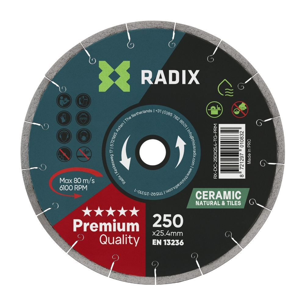 Radix - Diamantschijf voor tegels - 250 x 25,4 mm - Nat gebruik - Premium
