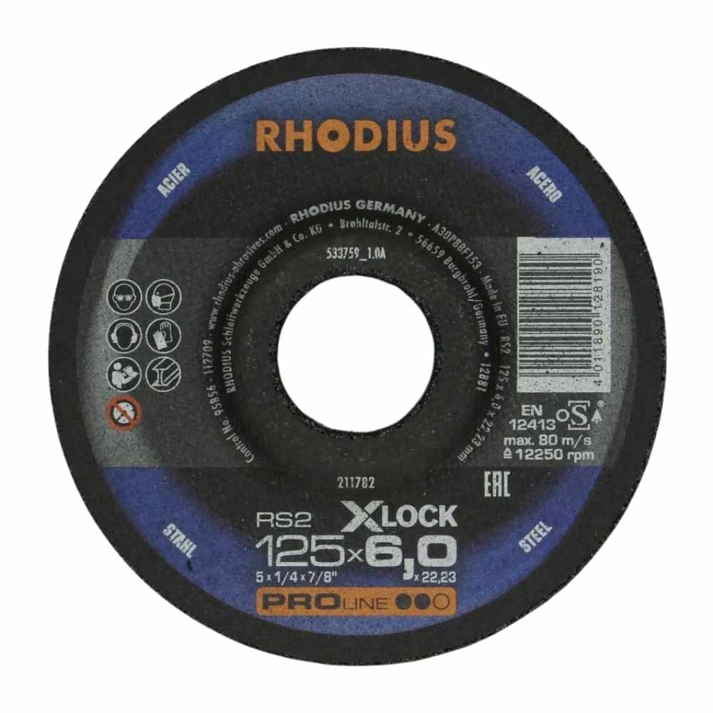 Rhodius - Afbraamschijf voor metaal - Pro - 125 x 6,0 x 22,23 mm - X-Lock RS2 Rhodius - Afbraamschijf voor metaal - Pro - 125 x 6,0 x 22,23 mm - X-Lock RS2