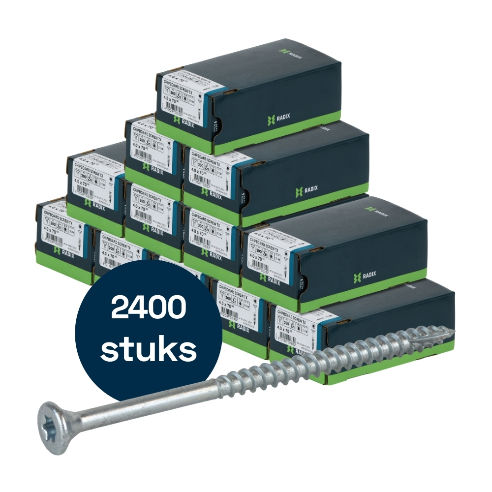 Radix Torx 20 Spaanplaatschroef - Platkop + Snijpunt - 4,0 x 70mm/42 - Verzinkt - Deeldraad (2400 stuks) VOLLE DOOS!