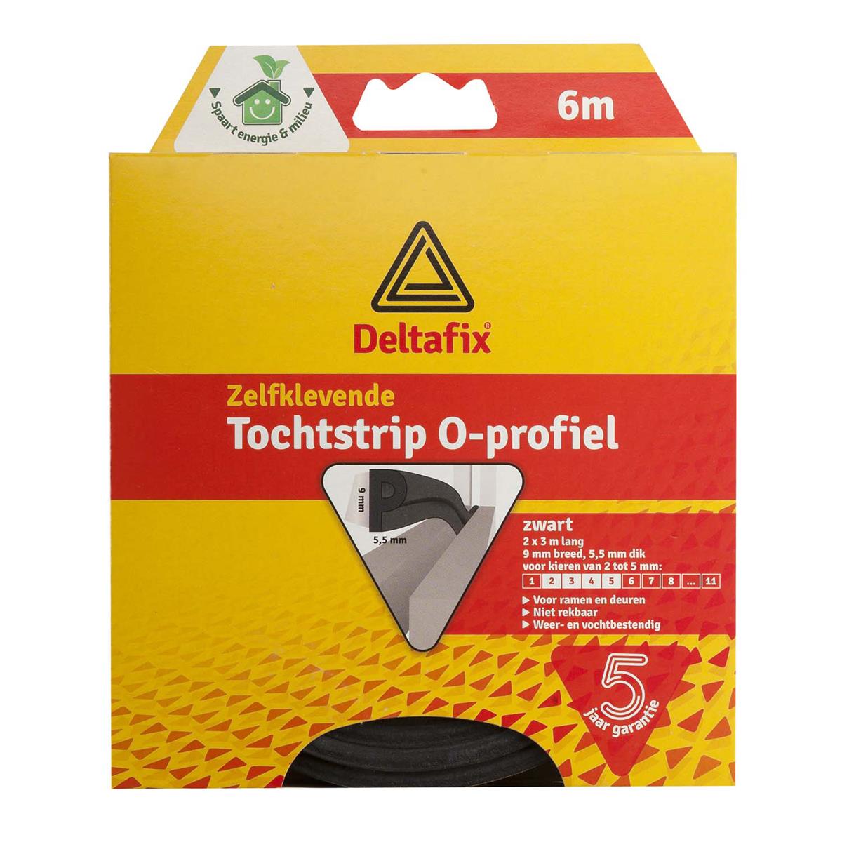 Deltafix - Tochtstrip O-profiel - Zelfklevend - EPDM - 6 m x 9 mm x 6 mm - Zwart