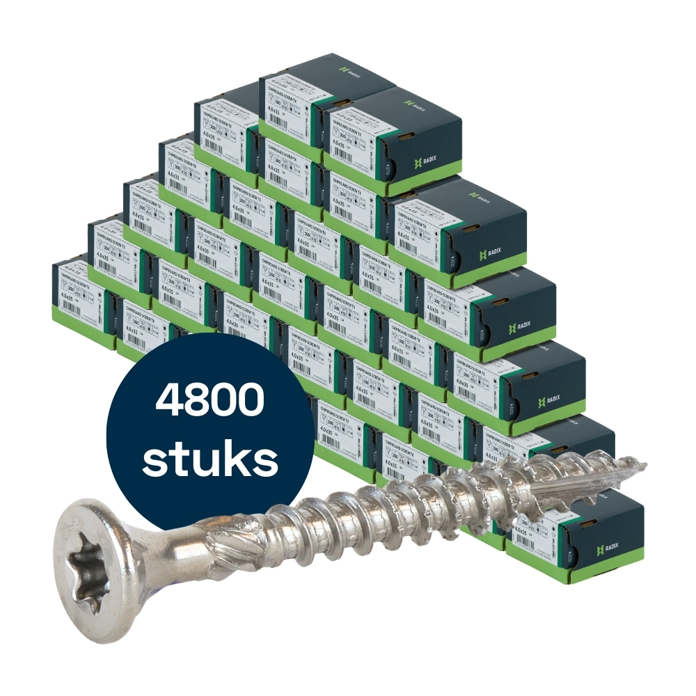 Radix Torx 20 Spaanplaatschroef - Platkop + Snijpunt - 4,0 x 35mm/24 - RVS - Deeldraad (4800 stuks) VOLLE DOOS! Radix Torx 20 Spaanplaatschroef - Platkop + Snijpunt - 4,0 x 35mm/24 - RVS - Deeldraad (4800 stuks) VOLLE DOOS!